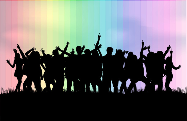 Dancing people silhouettes. Large group. - Vector, Image
