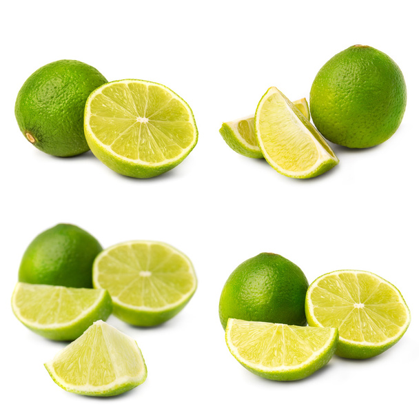 Collage of juice lime on white background - Foto, Imagem