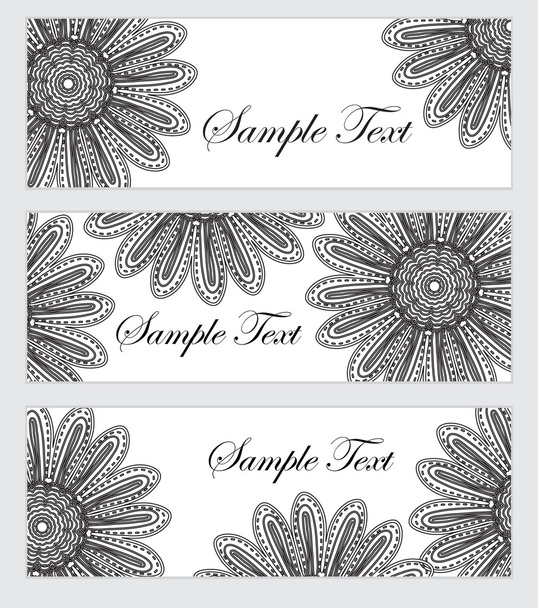 Floral banner set, in the style of hand drawing. Black and white flowers. Vector illustration - Vektor, obrázek