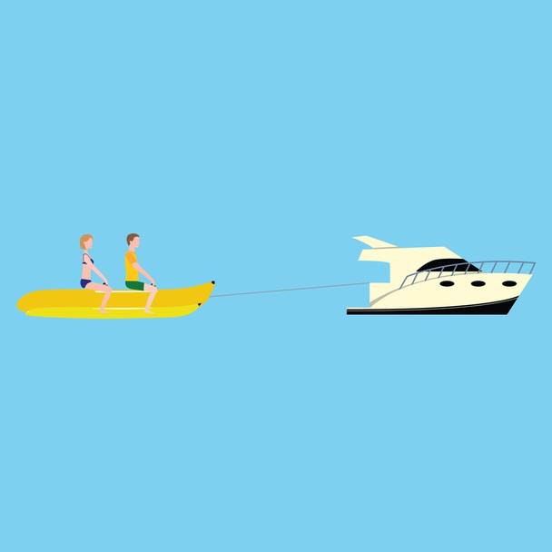 Vector water activity. Banana boat with man and woman. - Wektor, obraz