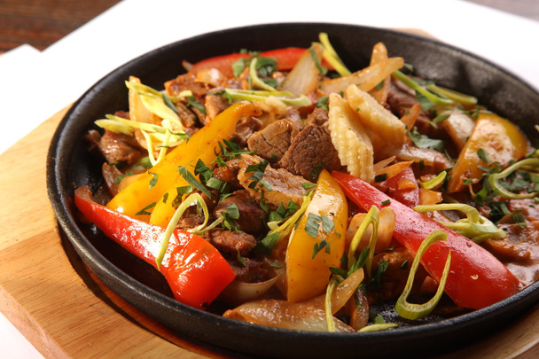 hot frying pan with beef and Mexican seasoning - Photo, Image