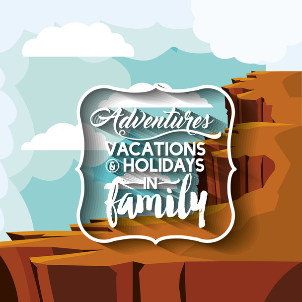 mensaje de vacaciones familiares con paisaje de fondo aislado icono d
 - Vector, Imagen