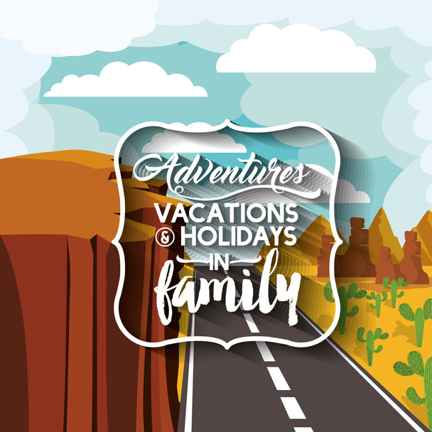 mensaje de vacaciones familiares con paisaje de fondo aislado icono d
 - Vector, Imagen