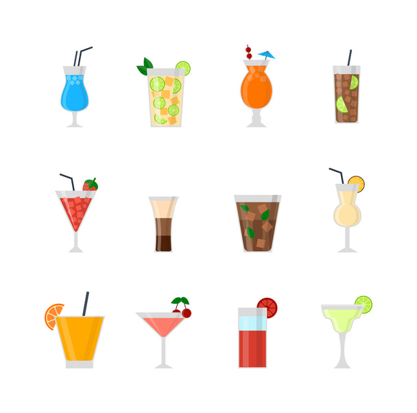 Set van verschillende alcohol drink flesje en glazen vectorillustratie. - Vector, afbeelding