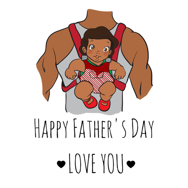 fathers day card. cartoon vector illustration. father with daughter. hand drawn picture. - Vector, Image
