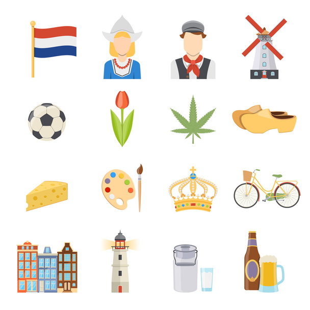 Hollandia lapos ikonok beállítása - Vektor, kép