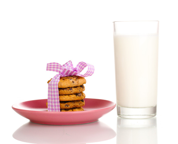 Glass of milk and cookies isolated on white - Photo, image
