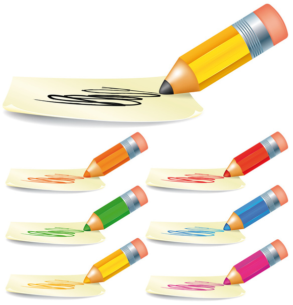 set kleur potlood tekenen op lege teken - Vector, afbeelding