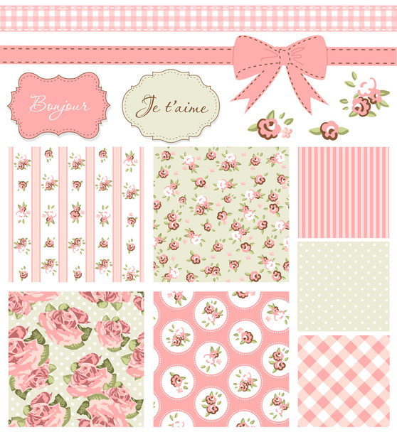 Vintage Rose Pattern, frames and cute seamless backgrounds. - Vector, Image