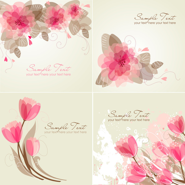 Set di 4 sfondi floreali romantici nei colori rosa e bianco
. - Vettoriali, immagini