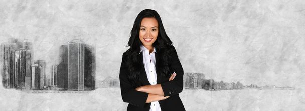 Businesswoman With Skyline - Foto, Imagem