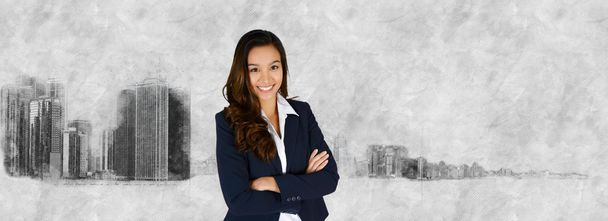 Businesswoman With Skyline - Foto, Imagem