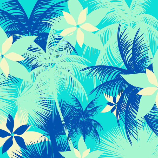 Tropical Leaf and Flower Pattern - Vector Illustration - Vektor, Bild