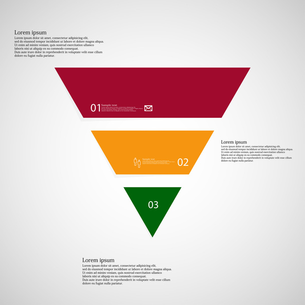 Plantilla de infografía triangular consta de tres partes de color sobre fondo claro
 - Vector, imagen