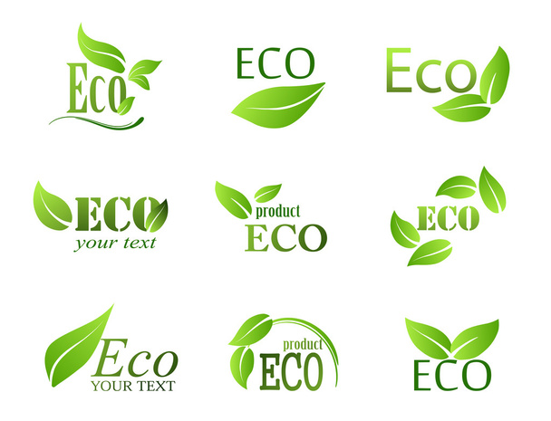 set of eco icons with leaves - Vektori, kuva