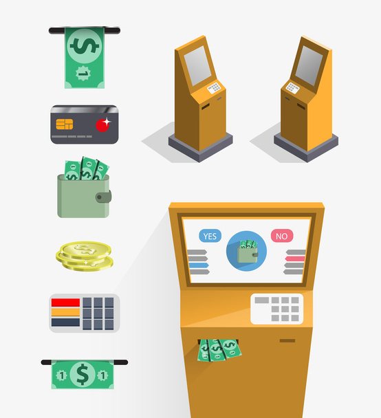 atms in different perspective with money - Wektor, obraz