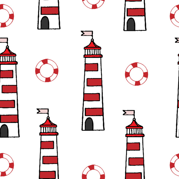 Seamless with lighthouse and rescue circle - Vector, Image