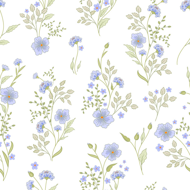 Small flower pattern. Vintage floral seamless background. Delicate blue green on white . - Vektor, Bild
