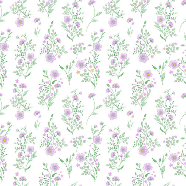 Small flower pattern. Vintage floral seamless background. Delicate blue green on white . - Вектор,изображение