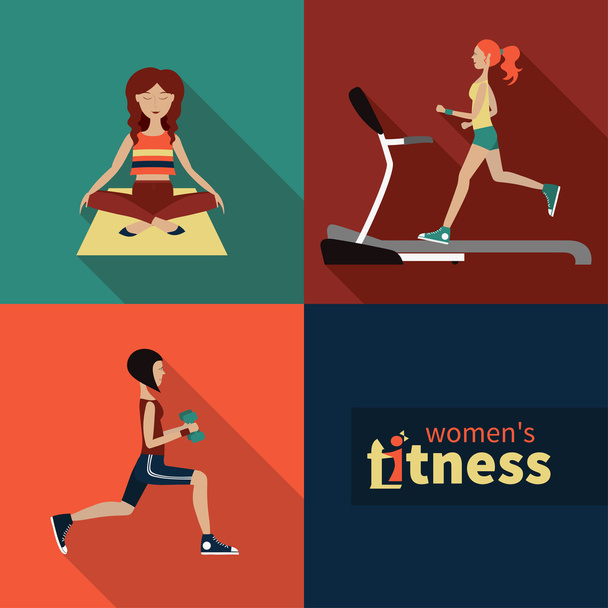 Vector icons on the topic of fitness for women - Vector, Image
