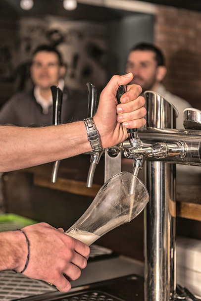 Bartender drawing beer in pub - Photo, Image