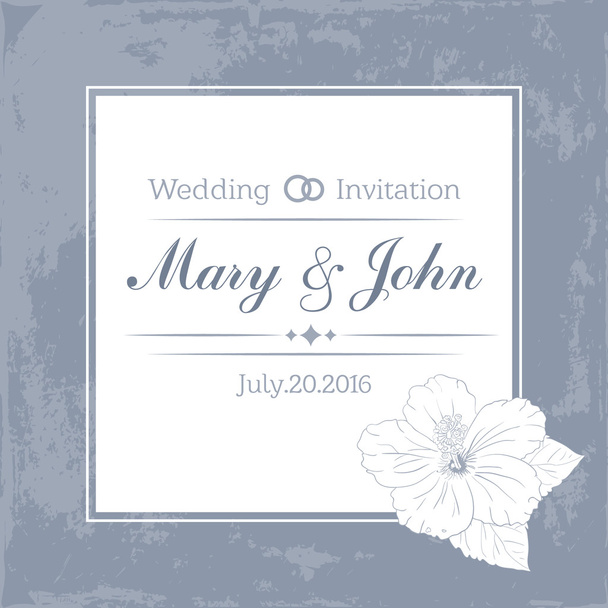 Marriage design template with custom names in square frame  flowers. Vector illustration. - Вектор,изображение