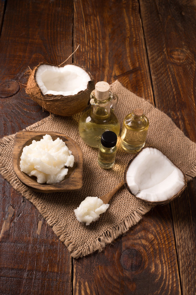 coconut oil and fresh coconut - Photo, Image