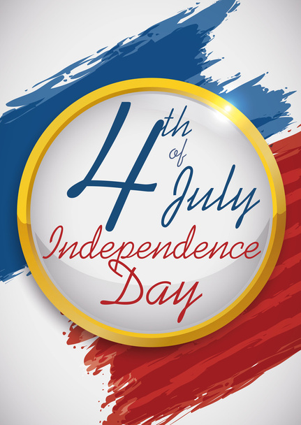 Golden Button Commemorating U.S.A. Independence Day with Brushstrokes, Vector Illustration - Vecteur, image