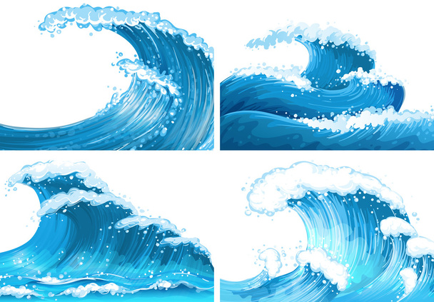 Okyanus dalgaları dört sahneleri - Vektör, Görsel