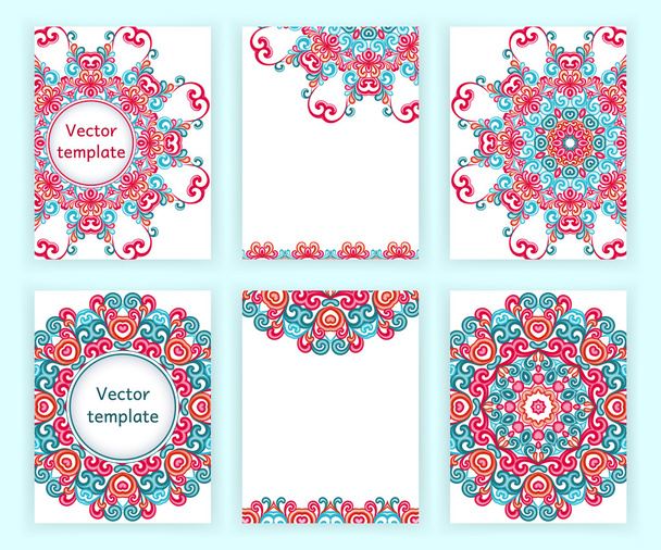 Templates for flyer, banner, brochure, poster, greeting card. Abstract backgrounds with colorful mandalas. Vector illustration. - Vektori, kuva