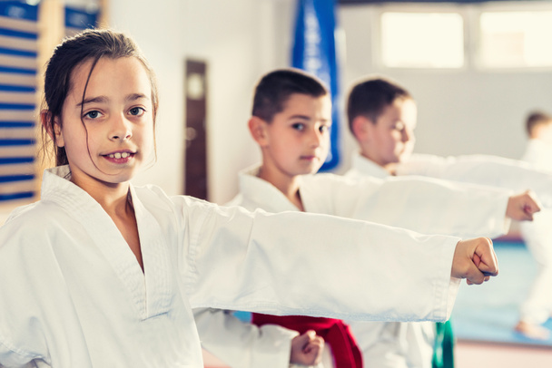Dzieci w Taekwondo walki postawy - Zdjęcie, obraz