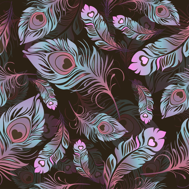Feathers seamless pattern. Multicolored decorative abstract bird feathers. For use in textile design, print, fabric design, wallpaper, wrapper. Vector background - Vector, Imagen
