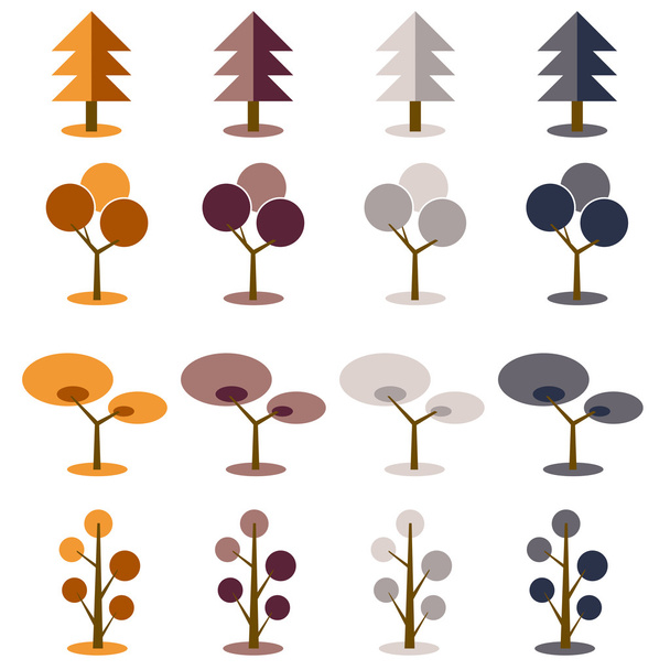 ベクター コレクションの木が簡単な地球トーンの色. - ベクター画像