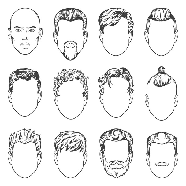 el çizim erkek saç modelleri resimde kümesi - Fotoğraf, Görsel