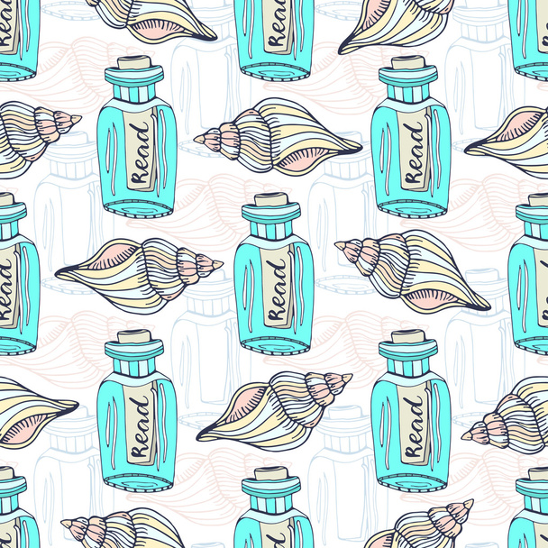   pattern with message in a bottle - Vettoriali, immagini