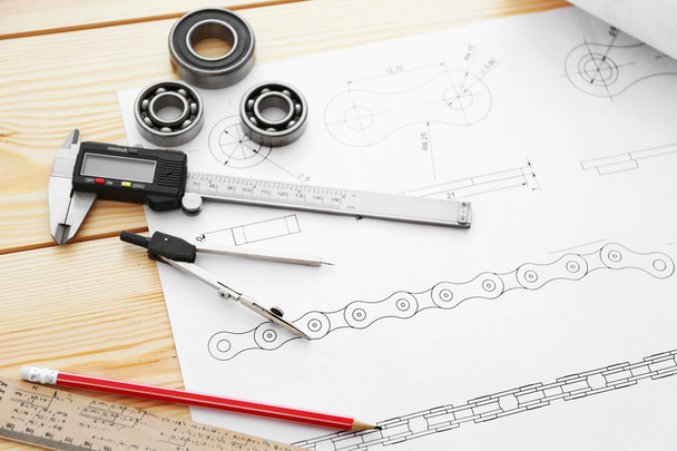 engineering drawings and tools   - Photo, image