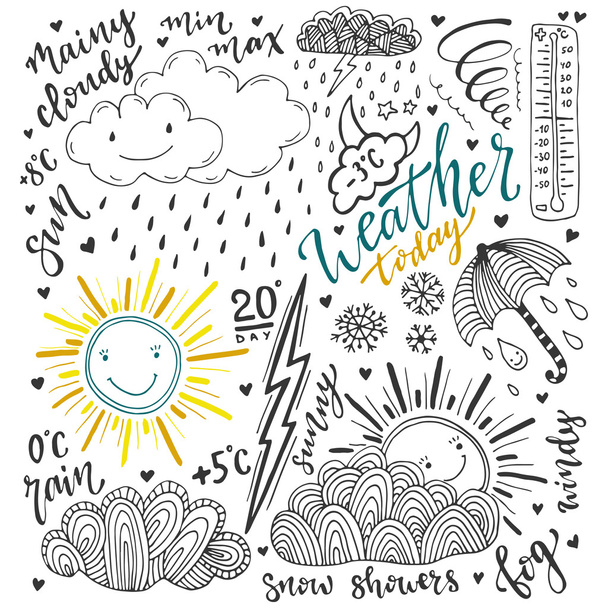Weather doodles icon set.   - Vector, Imagen