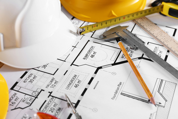 Construction blueprints with tools   - Foto, immagini