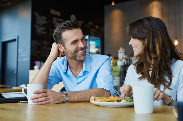  couple talking in  cafe - Photo, Image
