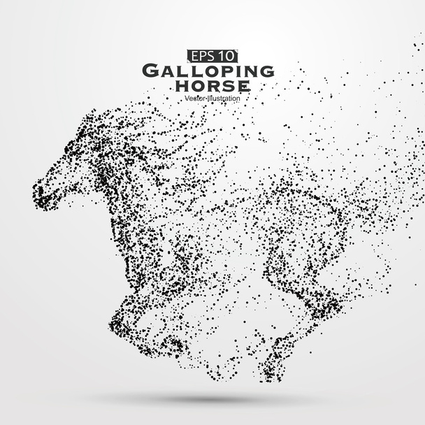 Скачущая лошадь, Много частиц, эскиз, векторная иллюстрация
, - Вектор,изображение