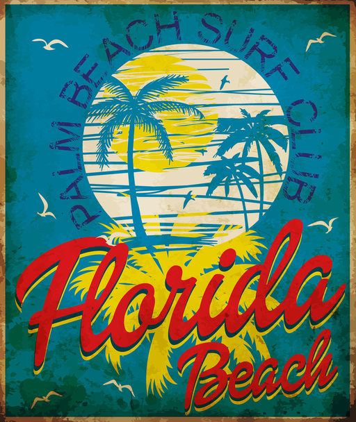 Τροπικό με τυπογραφία γραφιστική florida beach surf club - Διάνυσμα, εικόνα