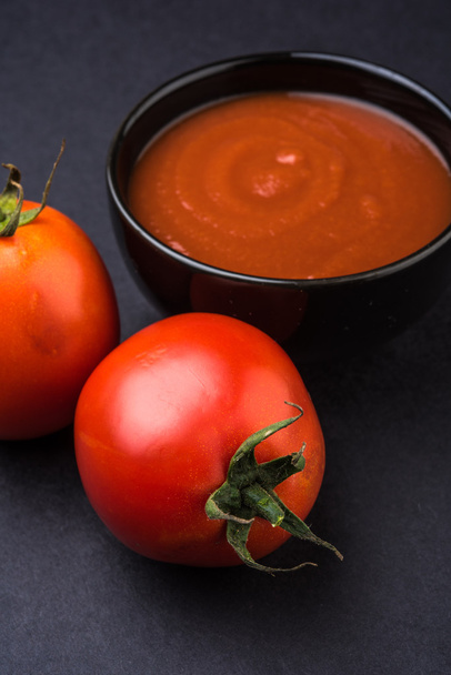 farm fresh tomato and puree, tomato with sauce, red tomato and paste - Photo, Image