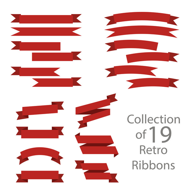 Collection of 19 retro ribbons on white background - Vector, Image
