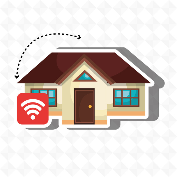 Smart Home mit Wifi-Signal isoliertes Icon-Design - Vektor, Bild