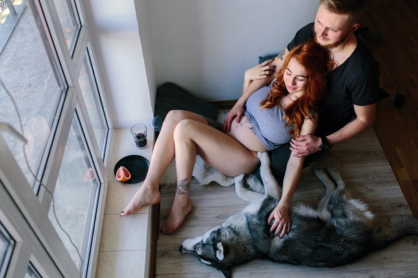 Young family and dog - Photo, Image