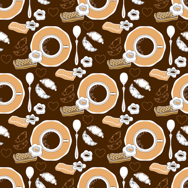 Coffee and pastry seamless pattern.  - Vector, Image