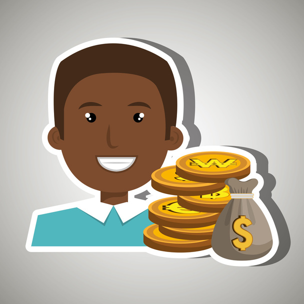 man with bag coins isolated icon design - Vector, Image