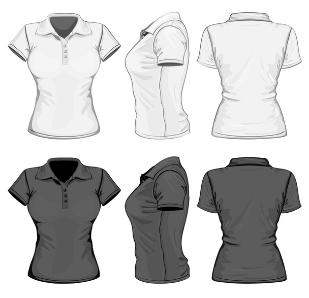 Women's polo-shirt design template (front, back and side view). - Vektori, kuva