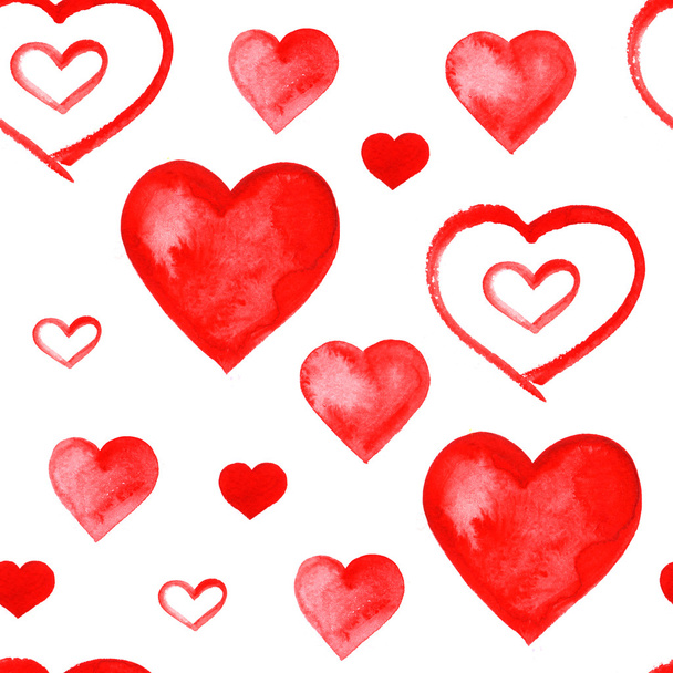 Seamless pattern with red watercolor hearts. Background romantic design. - Valokuva, kuva