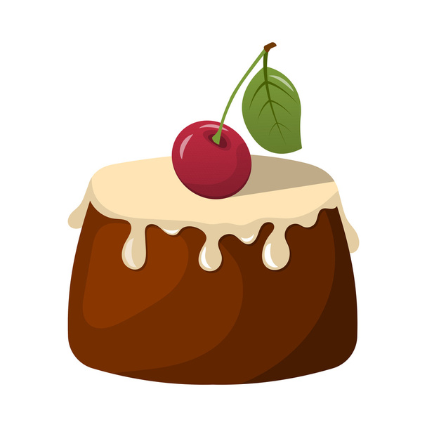Pudding mit frischer Sahne und einer Kirsche - Vektor, Bild